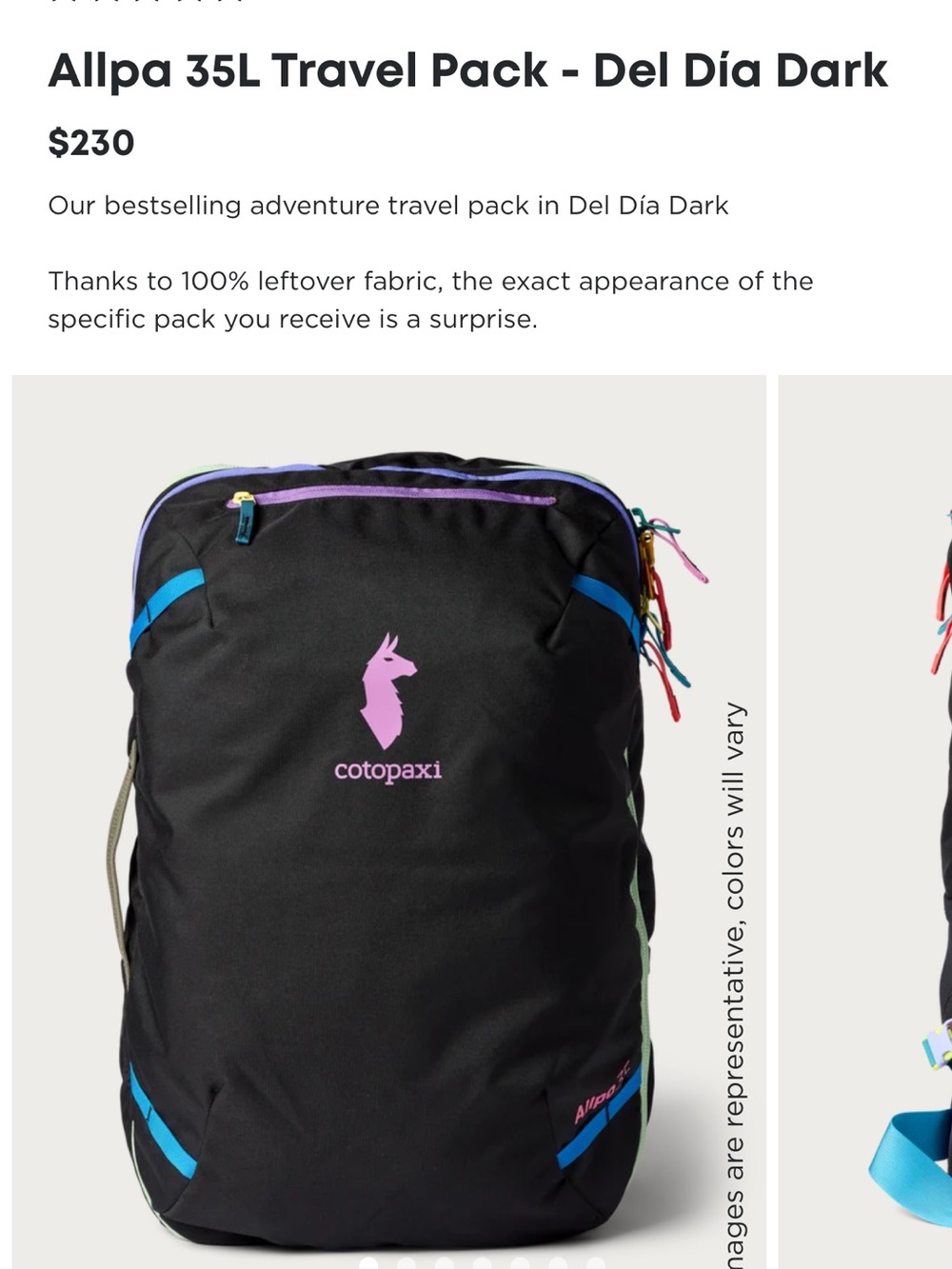 cotopaxi Del Día Allpa 35L Pack in multicolor